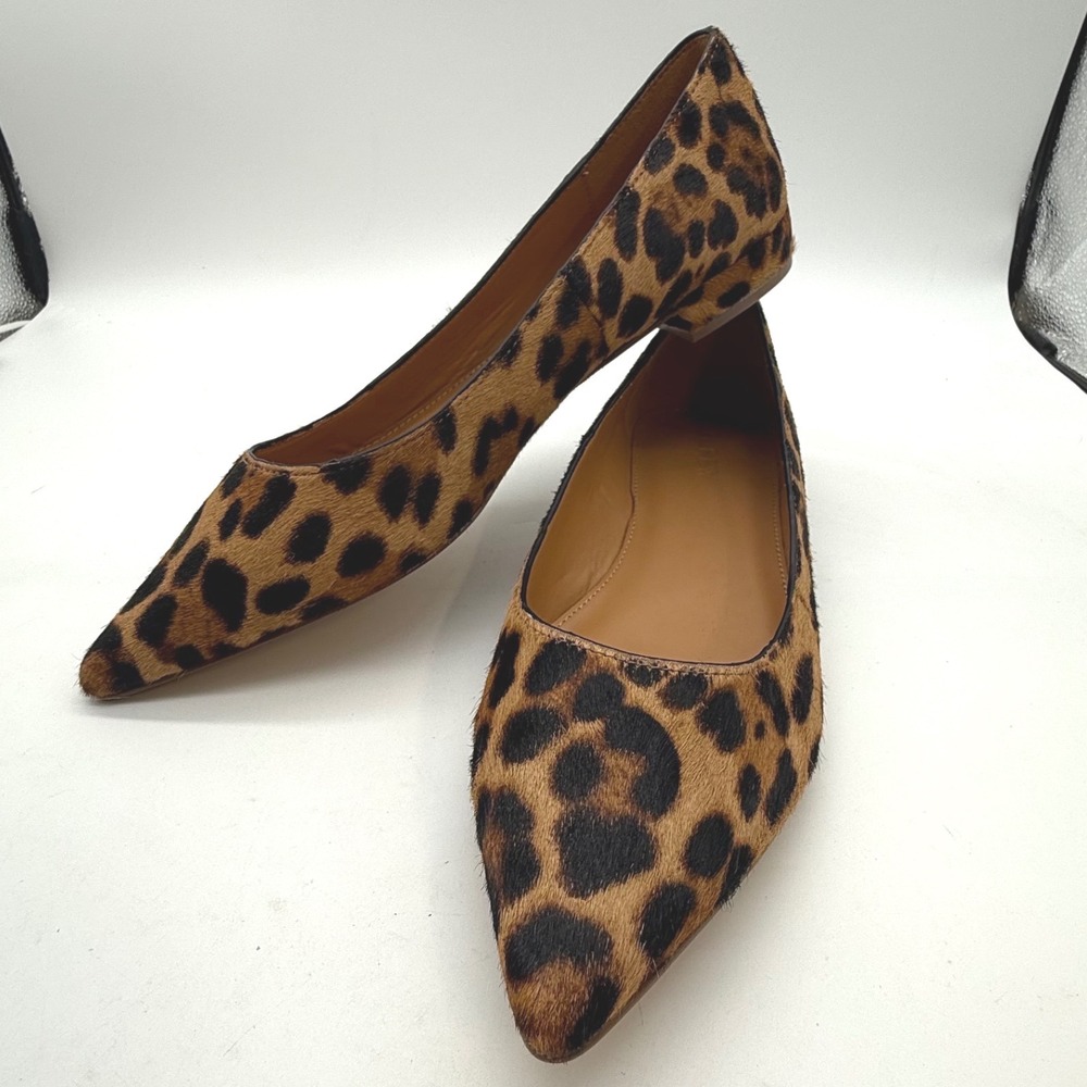 J.Crew Womens 8.5 Leopard Calf Hair Pointed Toe Flats mob wife statement